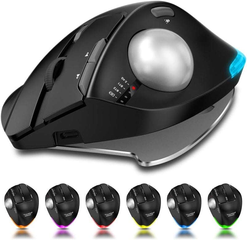 ZELOTES Trackball Mouse,Rechargeable Wireless Bluetooth Mouse,4800 DPI (5-Level Adjustable), Dual Mode (BT 5.0/3.0 + 2.4G USB Receiver),LED Lighting,Ergonomic Design,for Laptop, PC, Pad (Black) - Image 3